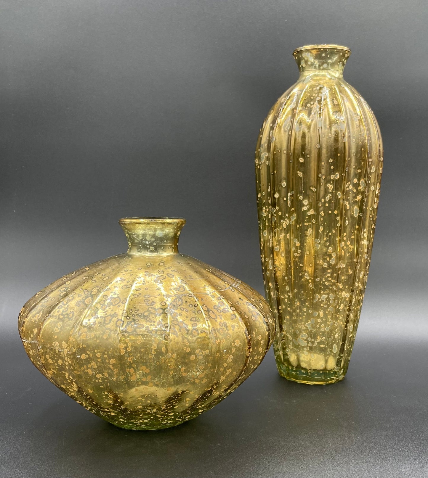 Vintage Gold Mercury Glass Vases - Pair